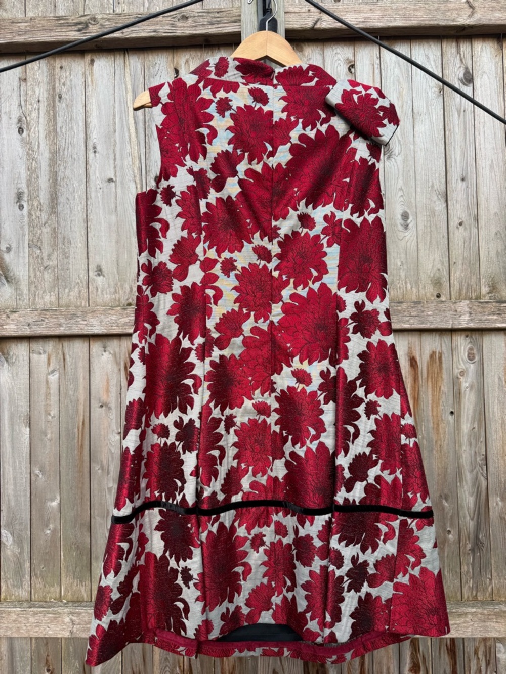 NWOT Sarah Campbell Brocade Dress with Red Dahlias Bow Event Wedding Party - Picture 4 of 7
